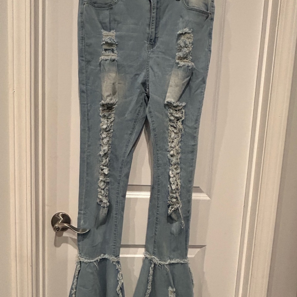 Distressed Flared Denim Jeans